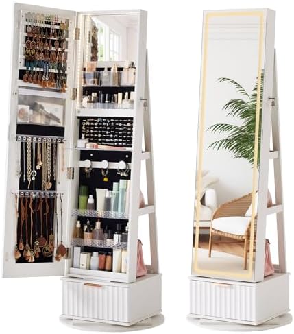 Full Length Mirror Jewelry Armoire - Fluted 360 ° Armadio Portagioie Girevole