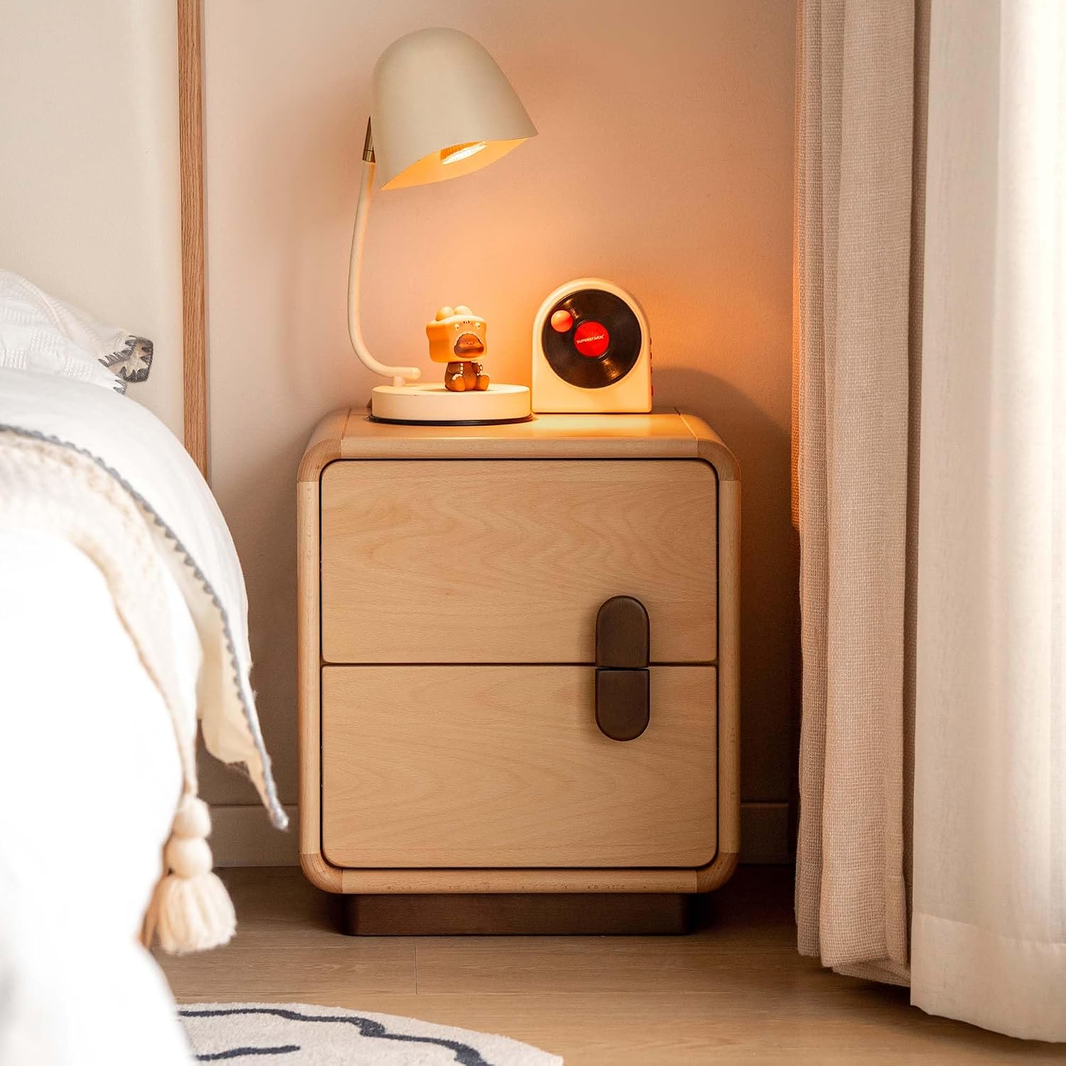 Solid Wood Nightstand 2 Drawers - Comodino in legno massello con due