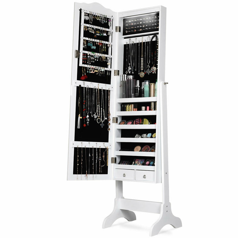 Full Length Mirror Jewelry Armoire - Armadio Portagioie con 14 LED, Specchio