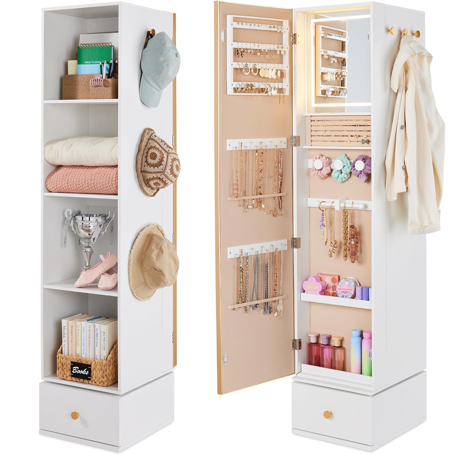 Full Length Mirror Jewelry Armoire - Specchio Rotante con Armadietto, Armadio Portagioie