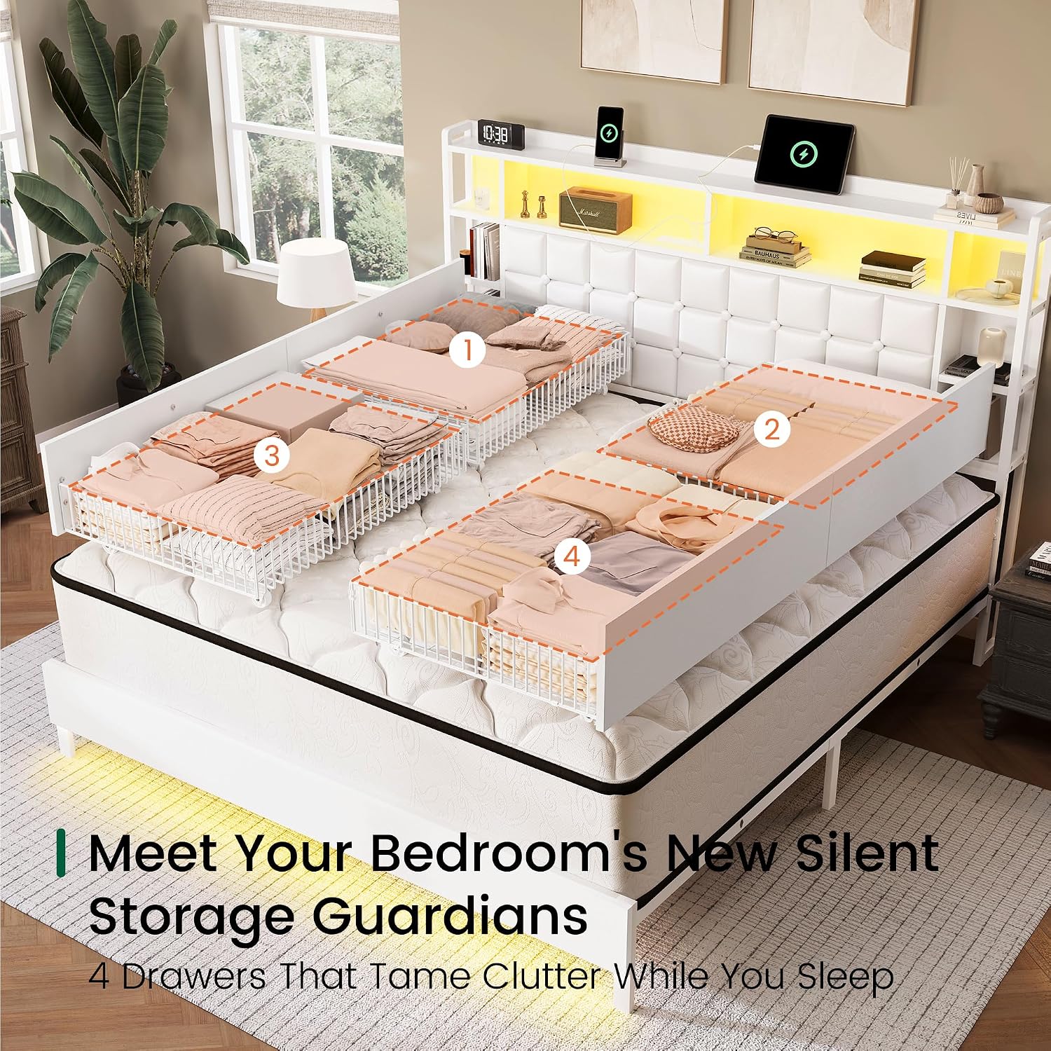 Struttura letto in legno, dime - King Size Bed Frame With Storage Drawers recensione e prezzo