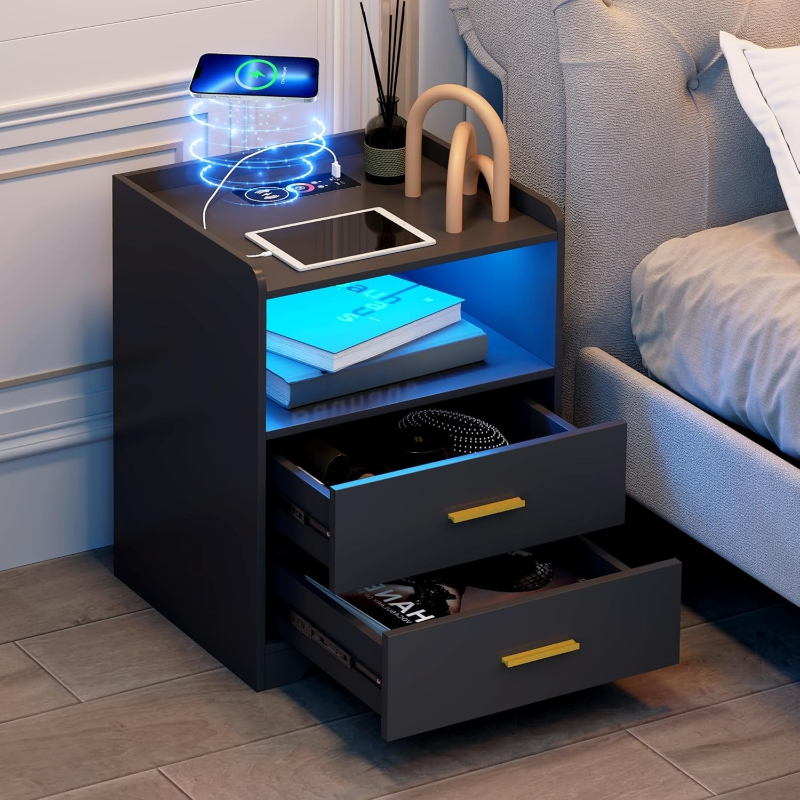 Comodino a LED nero con stazio - Solid Wood Nightstand 2 Drawers recensione e prezzo