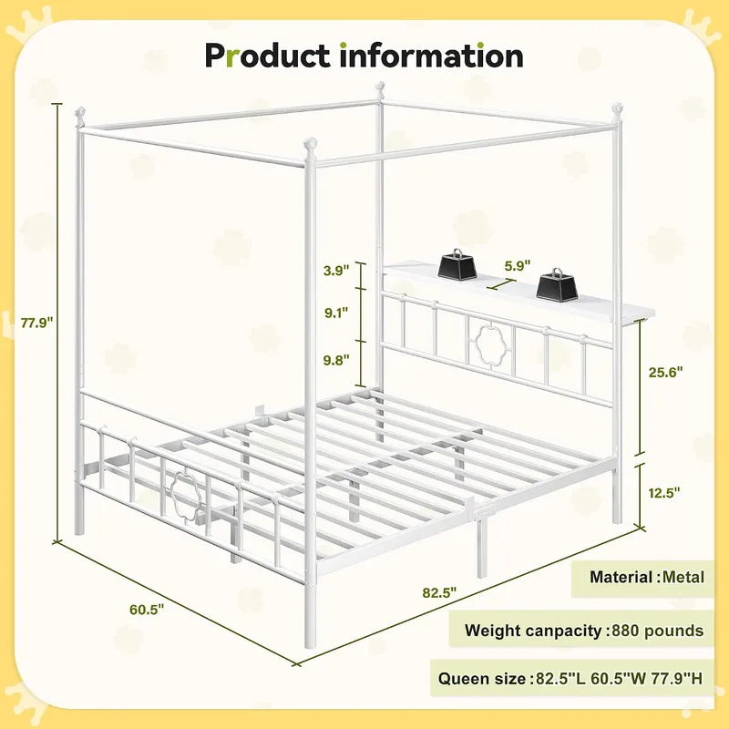 Struttura letto a baldacchino  - Canopy Bed Frame Metal Queen recensione e prezzo