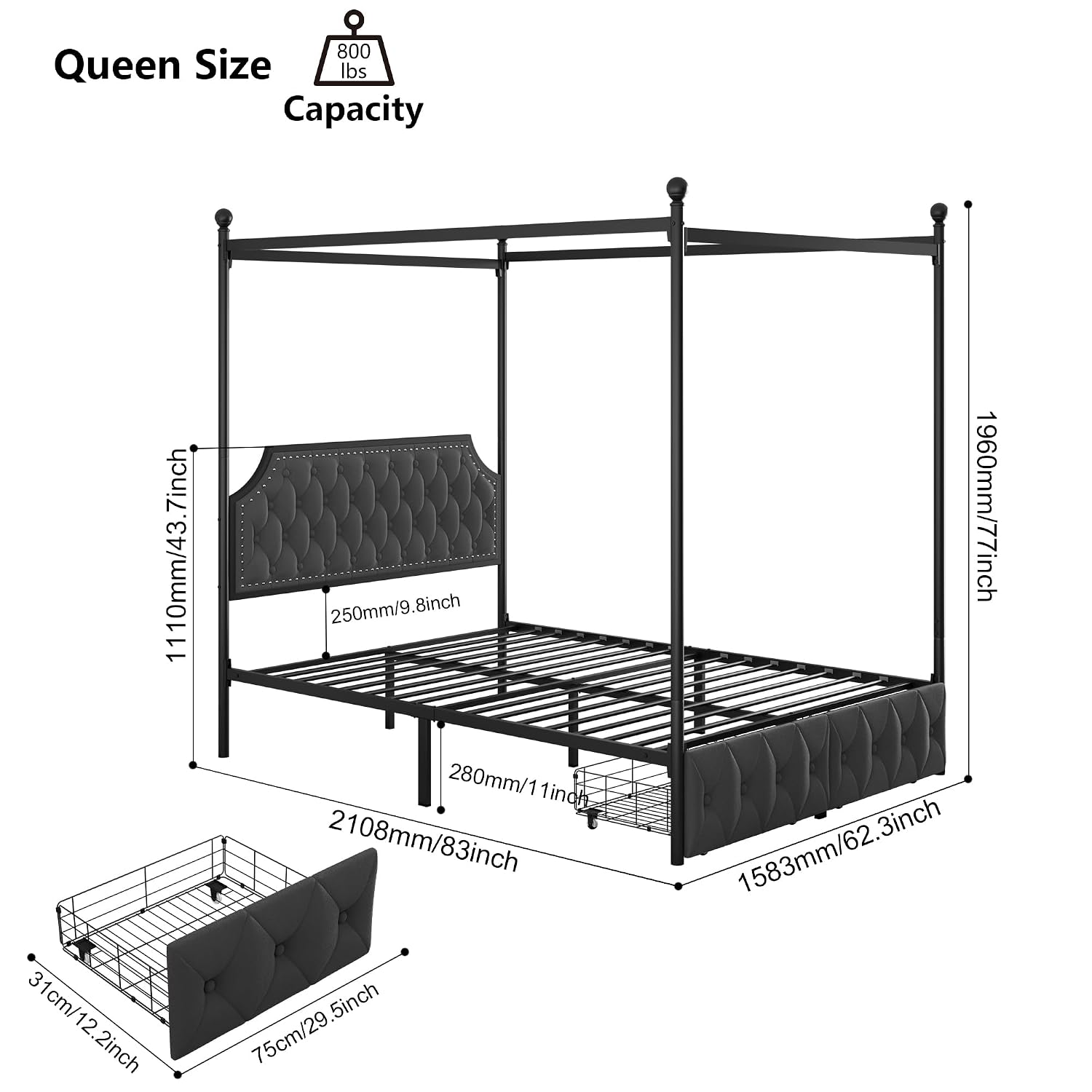 Struttura per letto matrimonia - Canopy Bed Frame Metal Queen recensione e prezzo